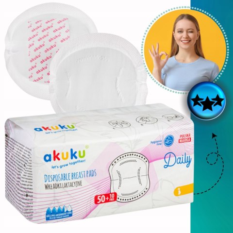 60szt Wkładki laktacyjne Akuku Jednorazowe Bardzo Chłonne Dyskretne Wygodne