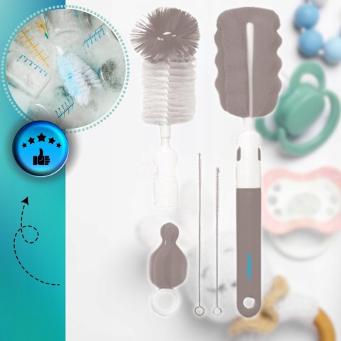 Szczotka do mycia butelek i smoczków Wygodne Wymienne Końcówki Zestaw 5el