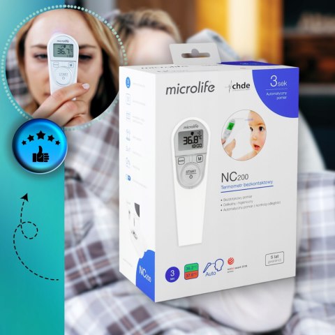 Termometr Bezdotykowy Microlife NC200 Elektroniczny Precyzyjny Wyświetlacz LED Termometr Bezdotykowy Microlife NC200 Elektroniczny Precyzyjny Wyświetlacz LED